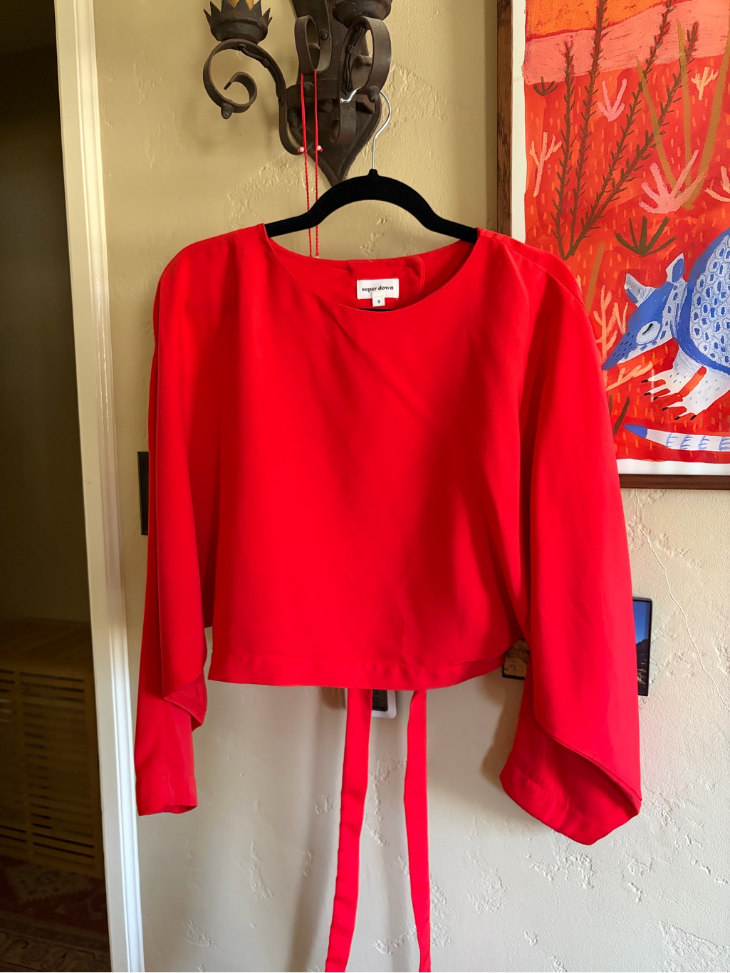 Superdown Red Long-Sleeve Tie-Back Cropped Blouse